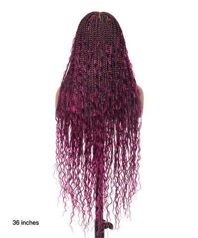Perruque tressée de type "box braids" avec boucles bohèmes en cheveux humains sans nœuds, à base triangulaire et dentelle complète, sans emmêlement, 36" (États-Unis seulement)