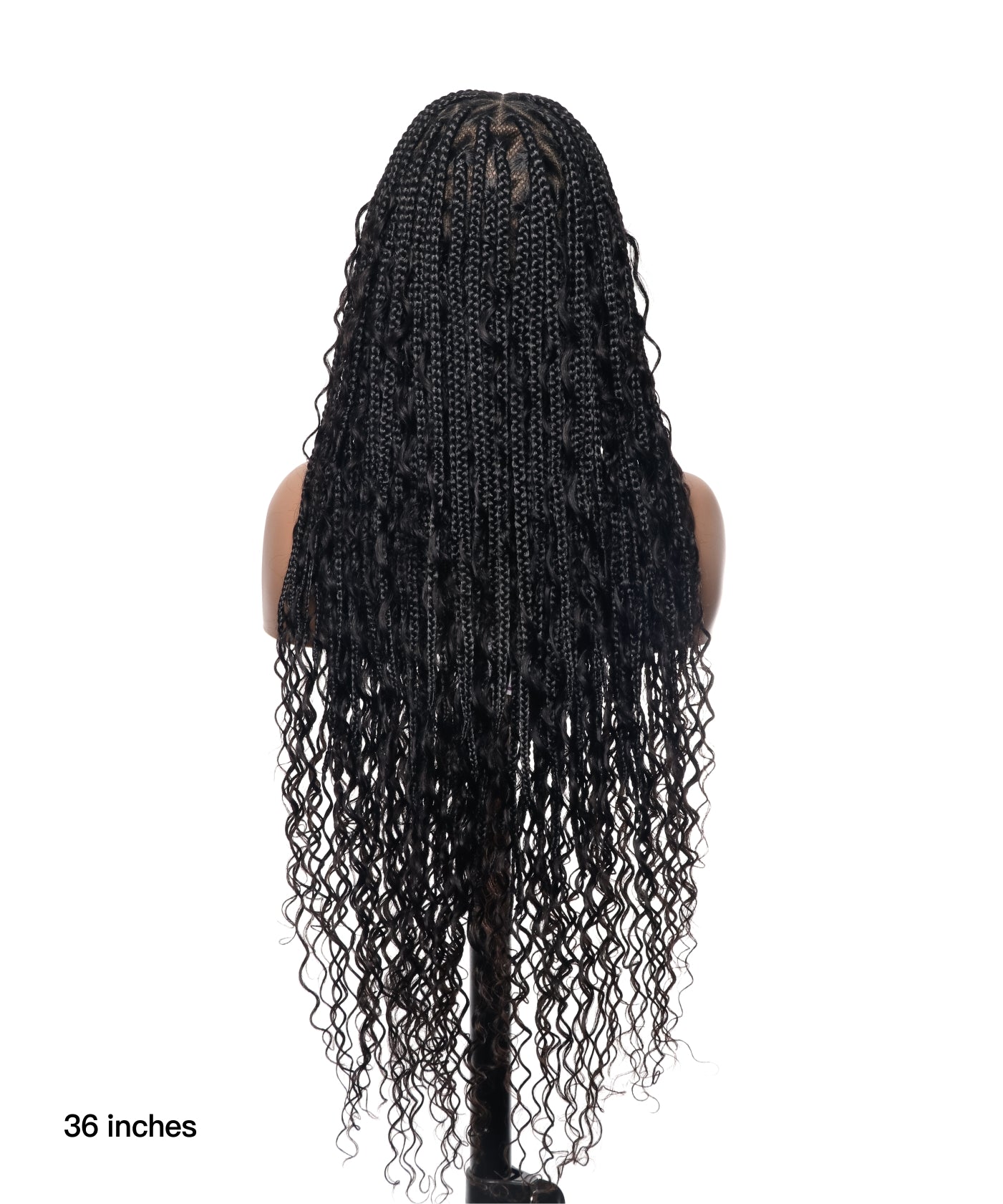 Perruque tressée de type "box braids" avec boucles bohèmes en cheveux humains sans nœuds, à base triangulaire et dentelle complète, sans emmêlement, 36" (États-Unis seulement)