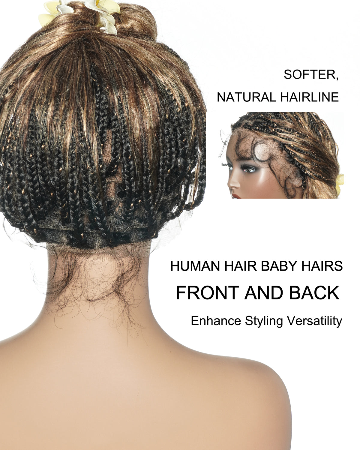 Raina - Perruque tressée Bohème ondulée et humide, adaptée aux petites têtes (bonnet de petite taille pour petite tête)