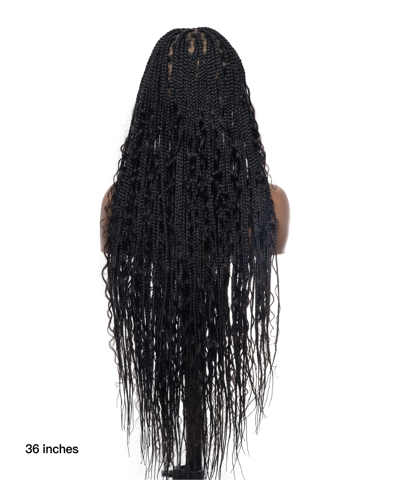 Perruque tressée sans nœuds Boho Curls, cheveux humains sans emmêlement, 32", dentelle HD, 100 mèches - Confort Plus / Dentelle extensible à raccord interne