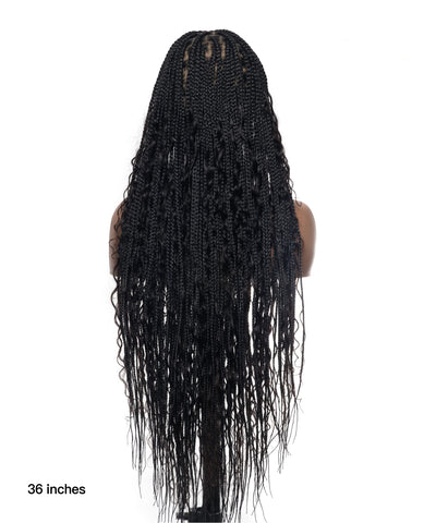 Perruque tressée sans nœuds Boho Curls, cheveux humains sans emmêlement, 32", dentelle HD, 100 mèches - Confort Plus / Dentelle extensible à raccord interne