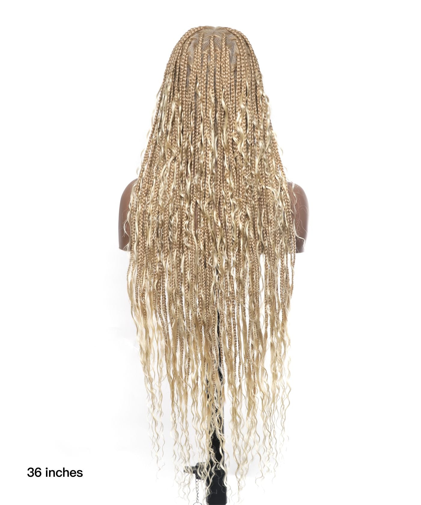 Article en liquidation - Perruque tressée boîte bohème sans nœuds avec boucles bohèmes, cheveux humains, base triangulaire HD, dentelle intégrale, 36"