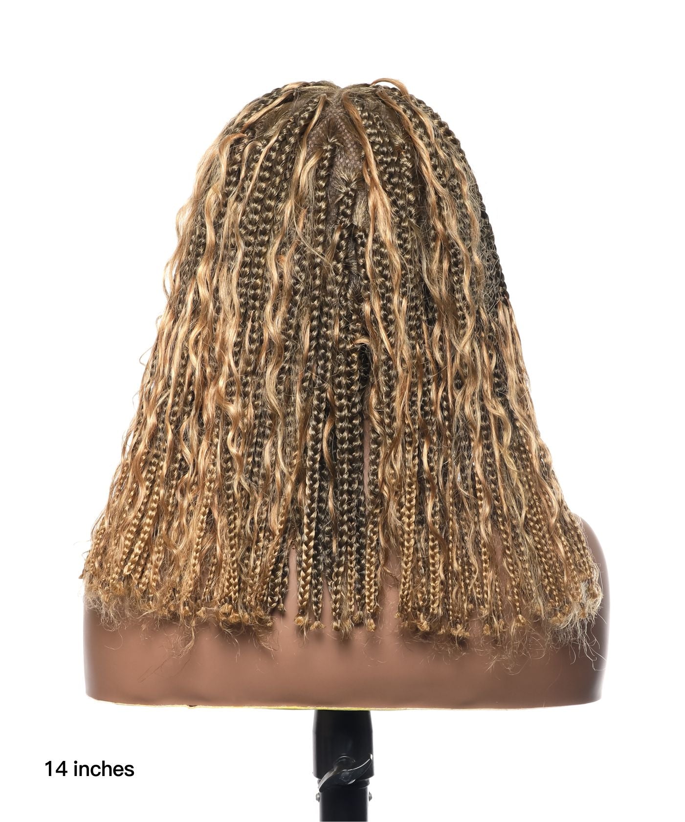 Perruque tressée sans nœuds 102 mèches, base triangulaire haute densité, boucles bohèmes, cheveux humains 14"