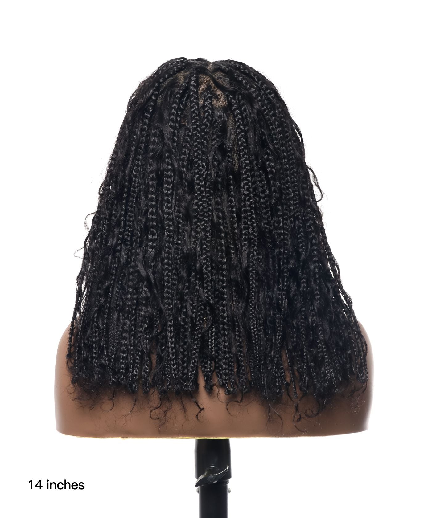 Perruque tressée sans nœuds 102 mèches, base triangulaire haute densité, boucles bohèmes, cheveux humains 14"