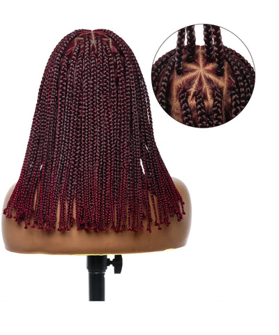 JALIZA 14 inch Burgundy Knotless Box Braids Full Lace Transparent Lace Braided Wig (Mannequin - Back View)