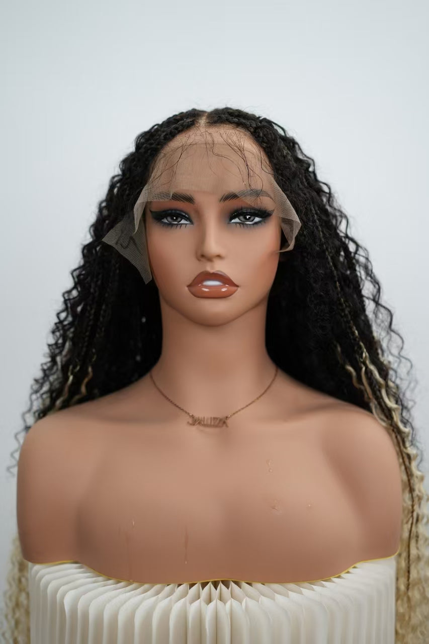 Perruque tressée Diane's 36" avec dentelle, cheveux humains pré-décolorés, style bohème ombré (très volumineuse)