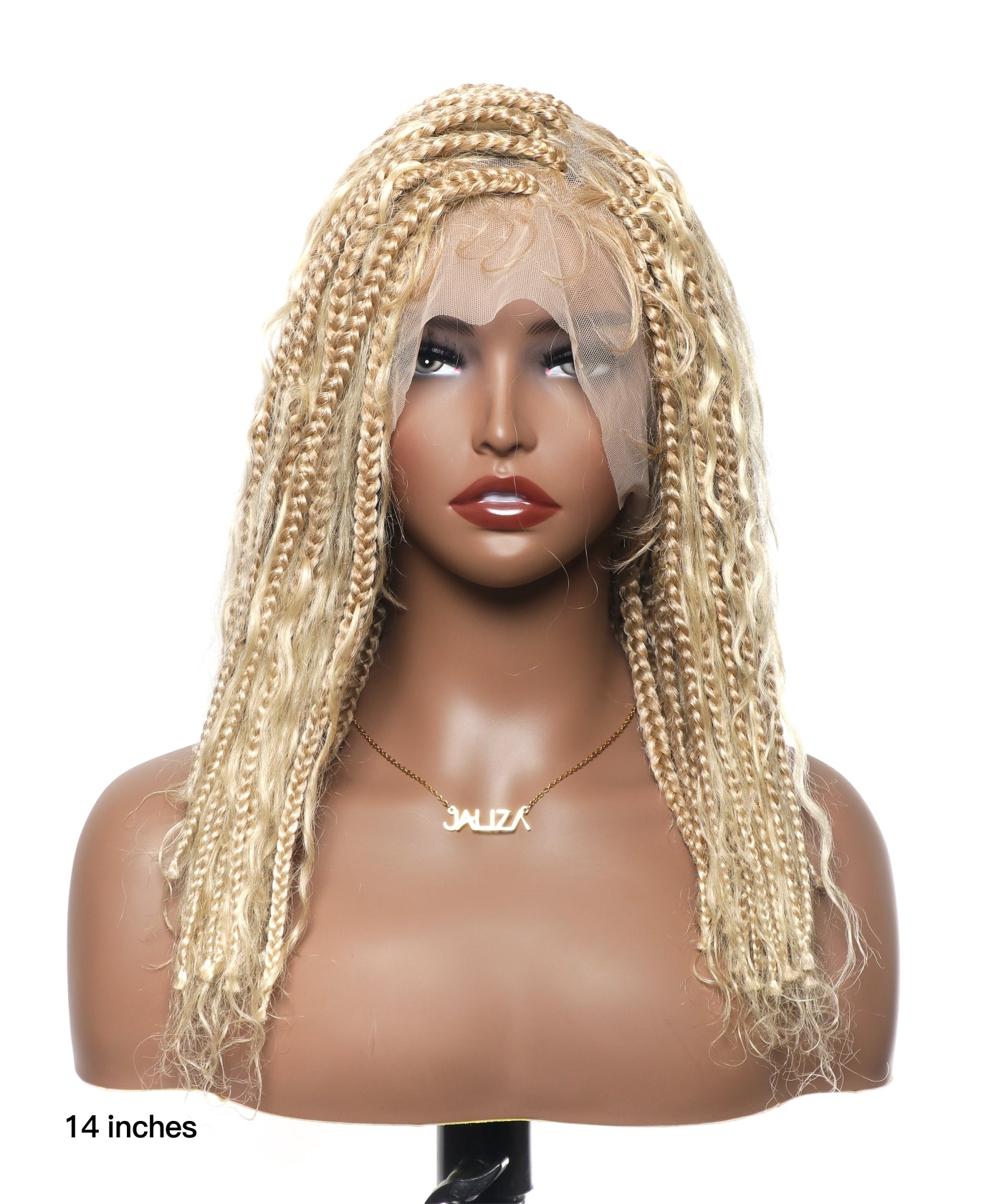 Perruque tressée sans nœuds 102 mèches, base triangulaire haute densité, boucles bohèmes, cheveux humains 14"