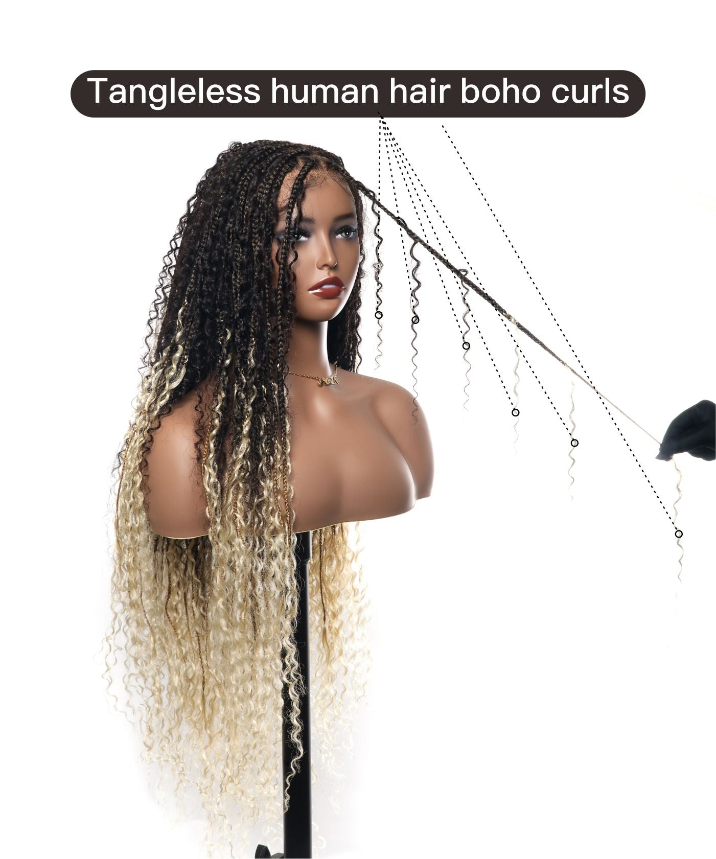 Perruque tressée Diane's 36" avec dentelle, cheveux humains pré-décolorés, style bohème ombré (très volumineuse)