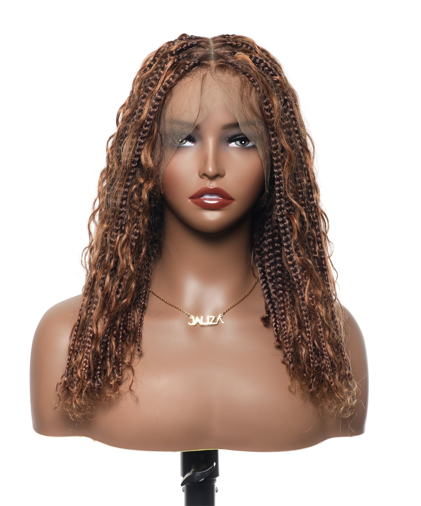 Perruque tressée sans nœuds 102 mèches, base triangulaire haute densité, boucles bohèmes, cheveux humains 14"