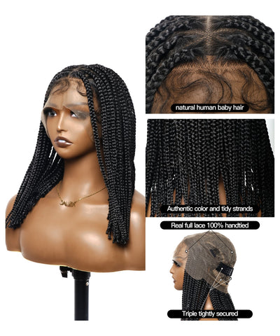 JALIZA 14 inch Natural Black Knotless Box Braids Full Lace Transparent Lace Braided Wig Middle Part (Mannequin - Front View)