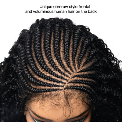 Perruque tressée de 12 pouces, devant en tresses collées, derrière tissé, cheveux humains bouclés