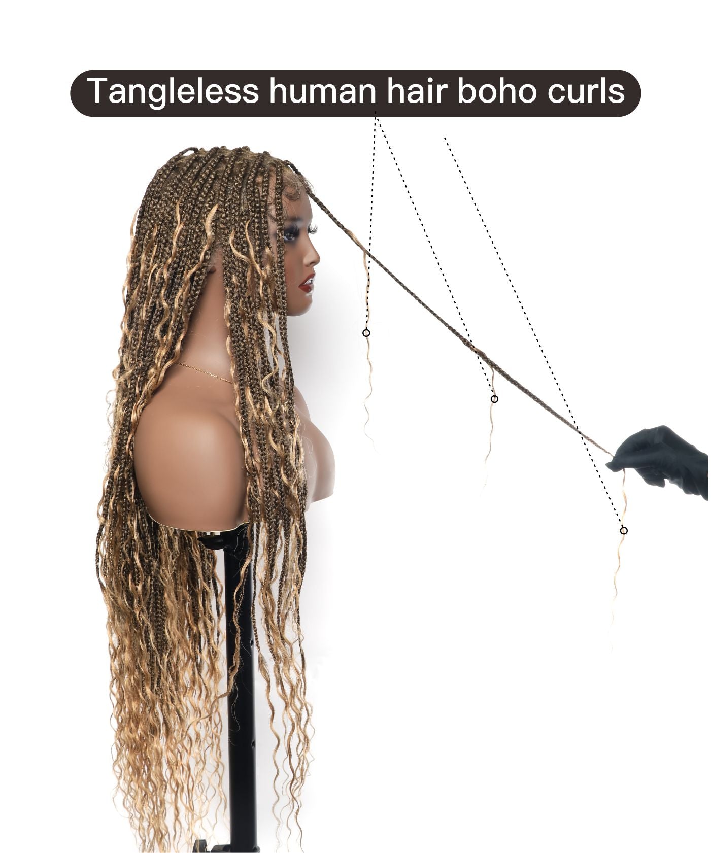 Swiss HD Full Lace Human Hair Boho Curls 36" Knotless Boho Box Braided Wig