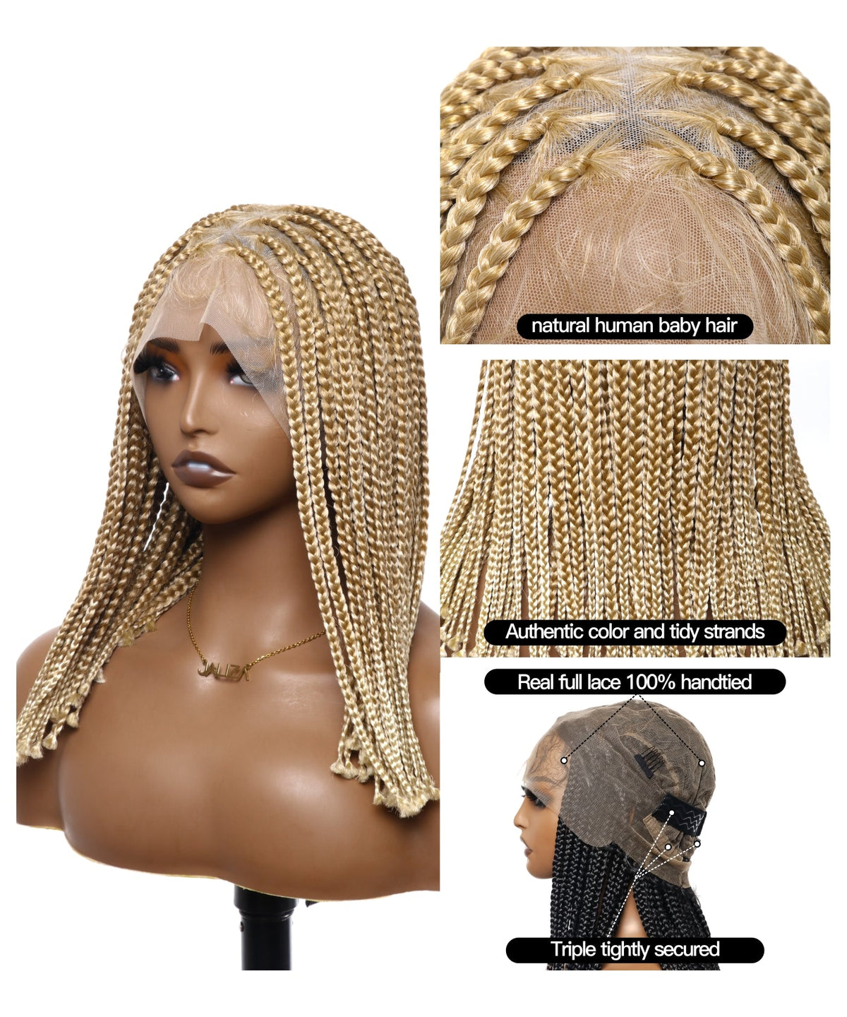 JALIZA 14 inch 27/613 Blond Knotless Box Braids Full Lace Braided Wig (Mannequin - Front View)