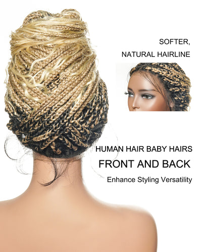 Perruque tressée boîte bohème sans nœuds, 100 % cheveux humains, boucles bohèmes, avec dentelle transparente intégrale et nouée à la main