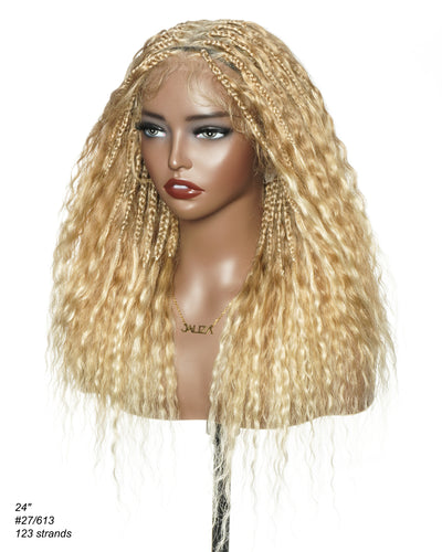 Raina - Perruque tressée Bohème ondulée et humide, adaptée aux petites têtes (bonnet de petite taille pour petite tête)