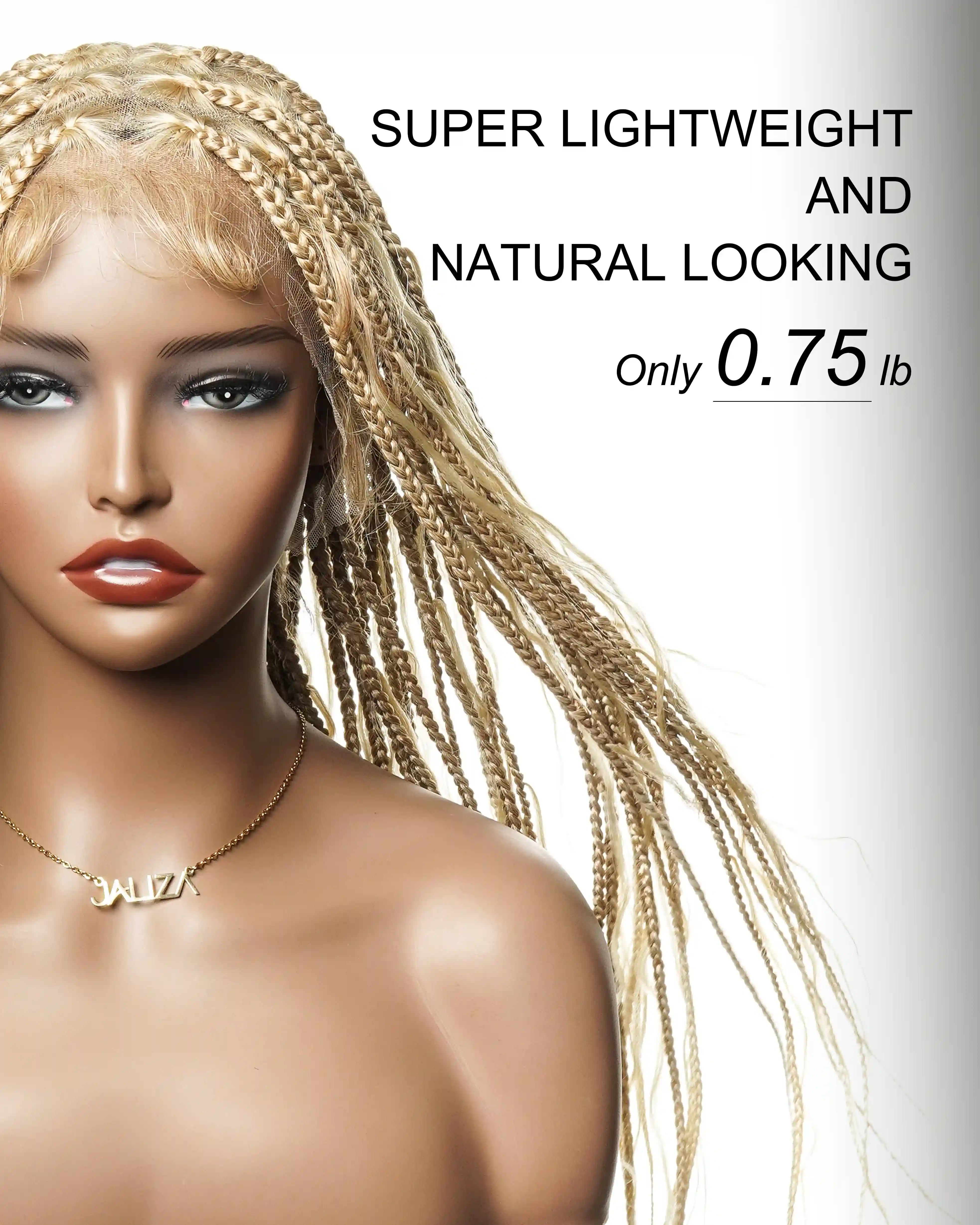 Perruque tressée de couleur 27/613 blond bouclée en forme de boîte boho