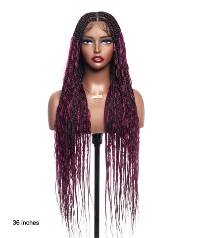 Perruque tressée Human Hair Boho Box en dentelle HD 36 pouces 100 mèches - Bordeaux clair