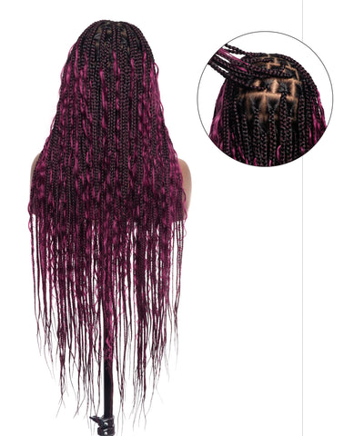 Perruque tressée Human Hair Boho Box en dentelle HD 36 pouces 100 mèches - Bordeaux clair