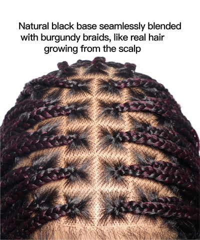 Perruque tressée Human Hair Boho Box en dentelle HD 36 pouces 100 mèches - Bordeaux clair