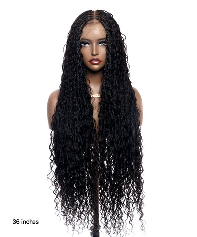 Amanda - Perruque Tressée Bohème sans Nœuds, Cheveux Humains, Bouclés, Dentelle HD Suisse Pré-Décolorée Ultra-Dense