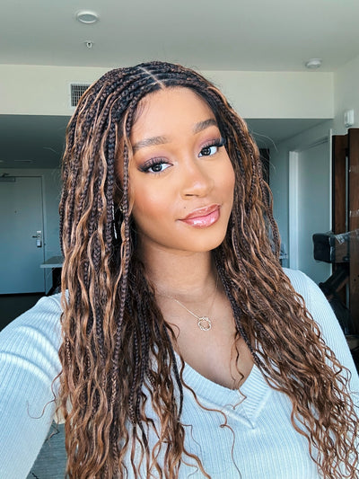 Perruque tressée de 24 po en cheveux humains bouclés légers HD Full Lace de style Boho, d'origine suisse