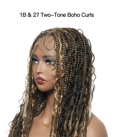 Perruque tressée Human Hair Boho Box en dentelle HD 36 pouces 100 mèches - Bordeaux clair