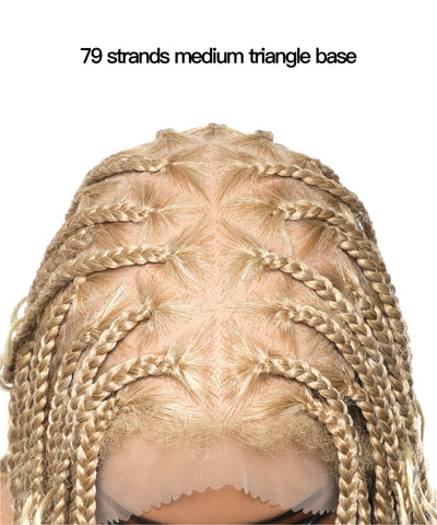 Article en liquidation - Perruque tressée boîte bohème sans nœuds avec boucles bohèmes, cheveux humains, base triangulaire HD, dentelle intégrale, 36"