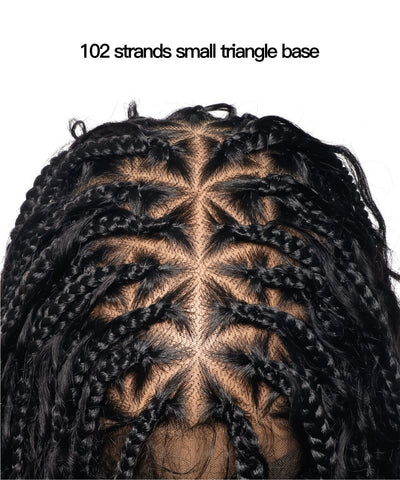Perruque tressée sans nœuds 102 mèches, base triangulaire haute densité, boucles bohèmes, cheveux humains 14"
