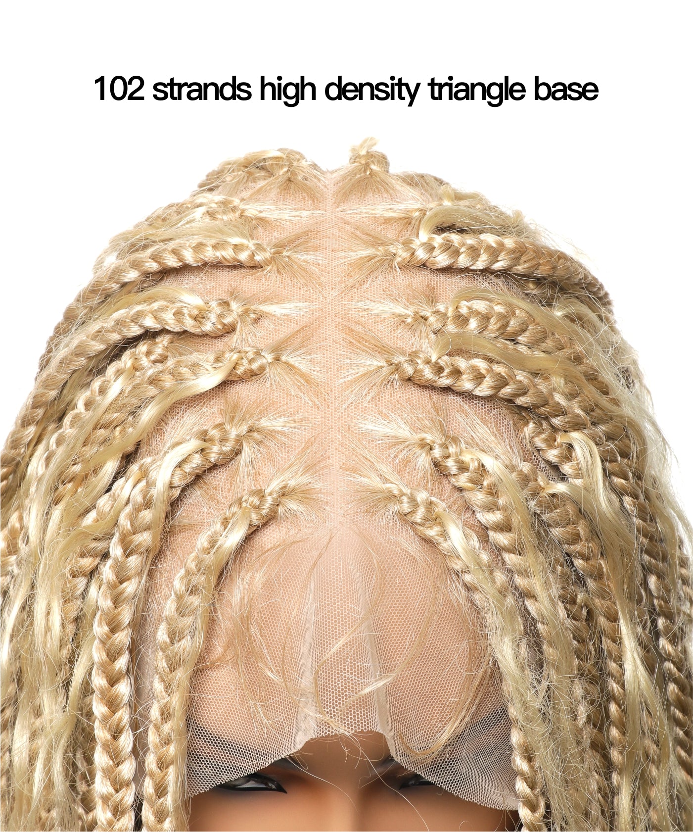 Perruque tressée sans nœuds 102 mèches, base triangulaire haute densité, boucles bohèmes, cheveux humains 14"