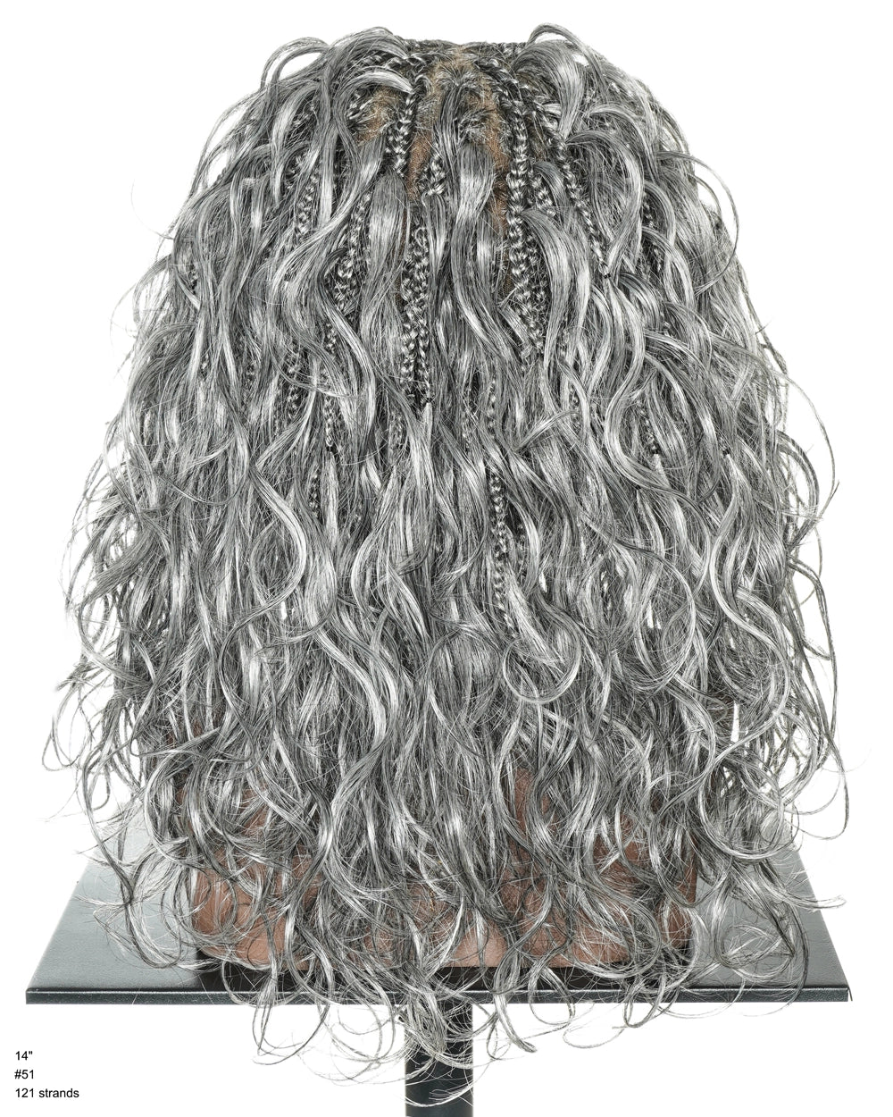 Perruque tressée Full Lace ondulée 35 cm, 70 % poivre et 30 % sel