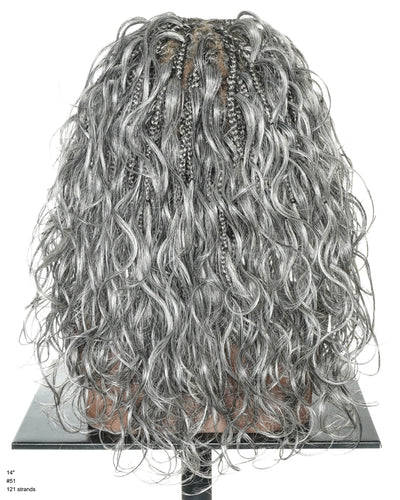 Perruque tressée Full Lace ondulée 35 cm, 70 % poivre et 30 % sel