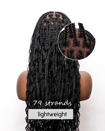 Kiki - Perruque tressée de type "Boho Box Braids" en dentelle suisse HD, pré-décolorée, 36 pouces