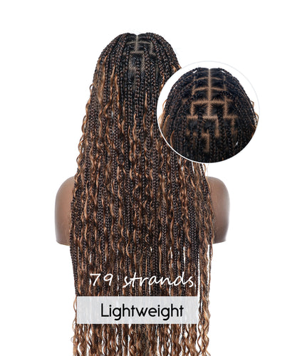 Kiki - Perruque tressée de type "Boho Box Braids" en dentelle suisse HD, pré-décolorée, 36 pouces