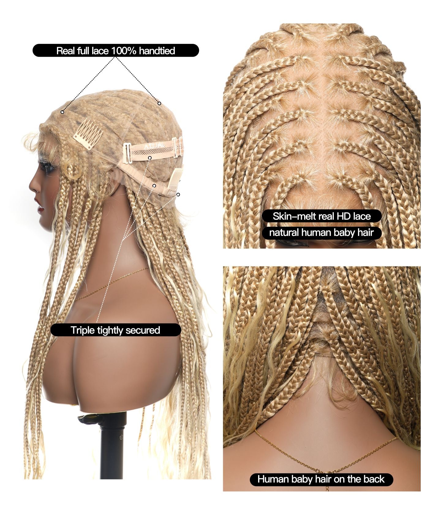 Swiss HD Full Lace Human Hair Boho Curls 36" Knotless Boho Box Braided Wig
