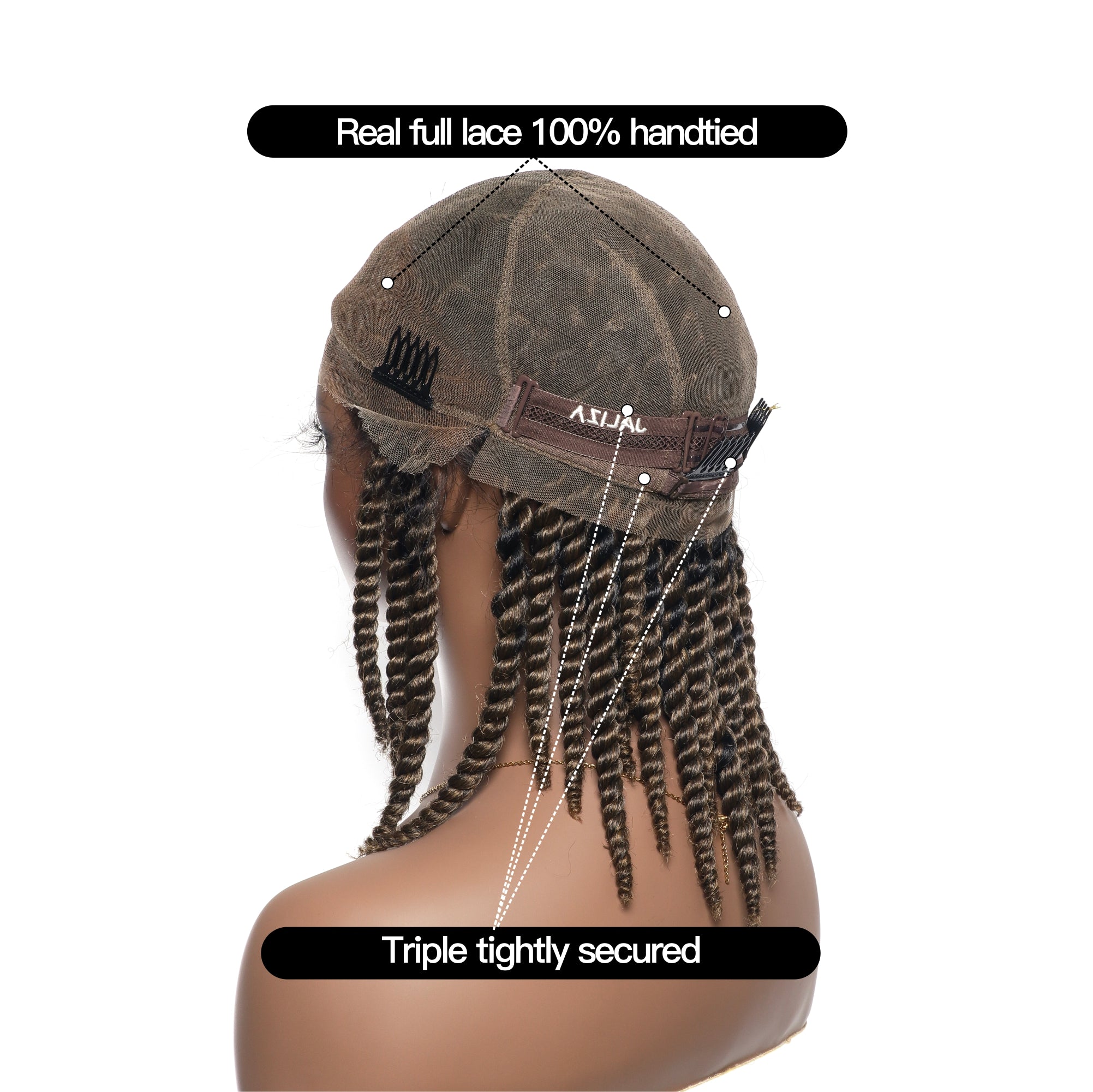 Perruque tressée de 14 pouces, jumbo twist souple pré-décoloré, base en dentelle, HD entièrement en dentelle, cheveux humains