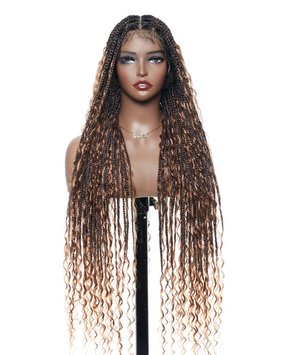 Kiki - Perruque tressée de type "Boho Box Braids" en dentelle suisse HD, pré-décolorée, 36 pouces