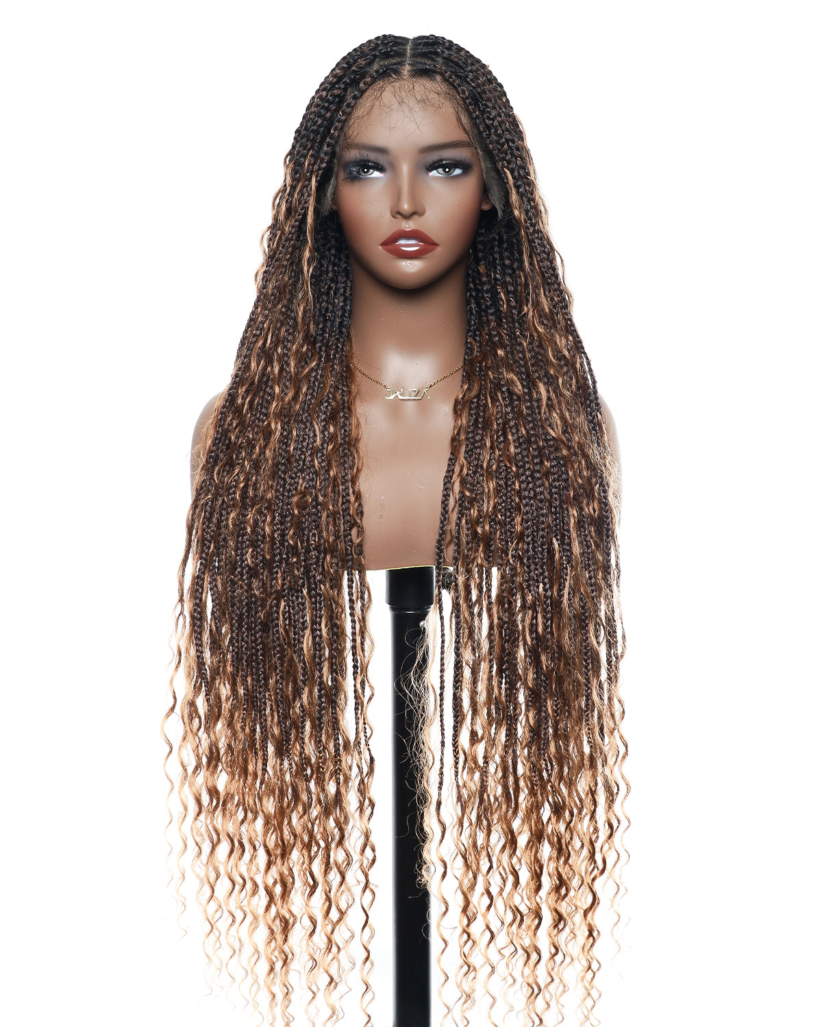 Kiki - Perruque tressée de type "Boho Box Braids" en dentelle suisse HD, pré-décolorée, 36 pouces
