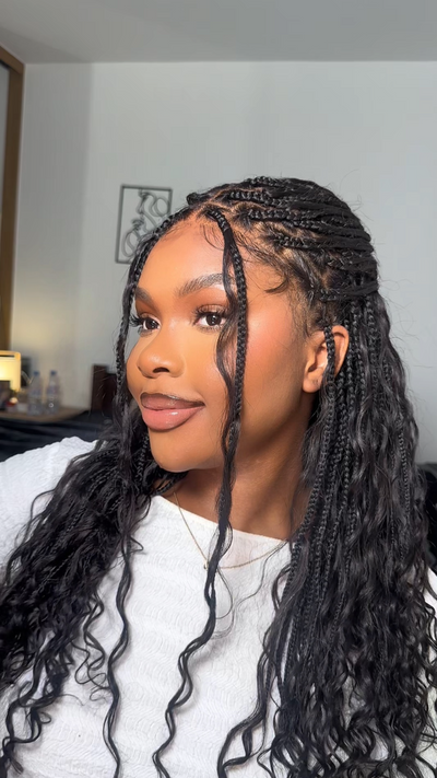 Kiki - Perruque tressée de type Boho, bouclée, en cheveux humains pré-décolorés de 24 pouces, avec base en dentelle suisse HD