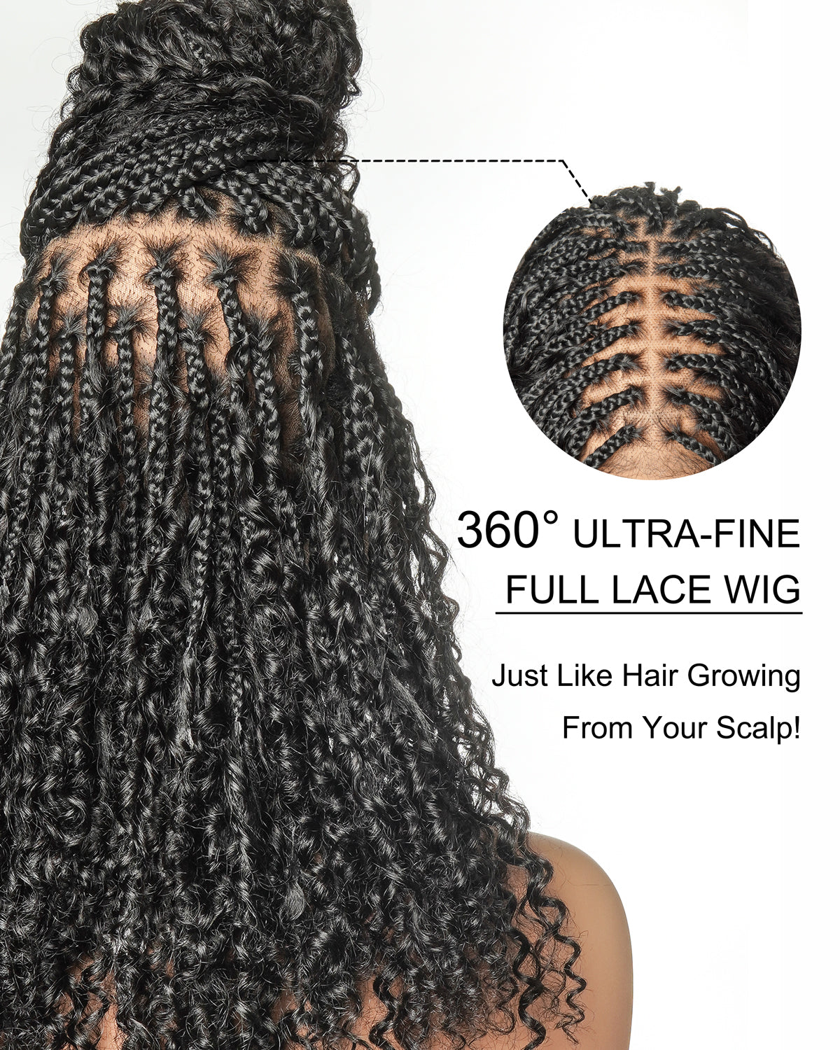 Lulu - Perruque bouclée tressée bohème sans colle, compatible petites têtes (Bonnet petit pour têtes menues)