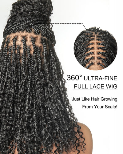 Lulu - Perruque bouclée tressée bohème sans colle, compatible petites têtes (Bonnet petit pour têtes menues)