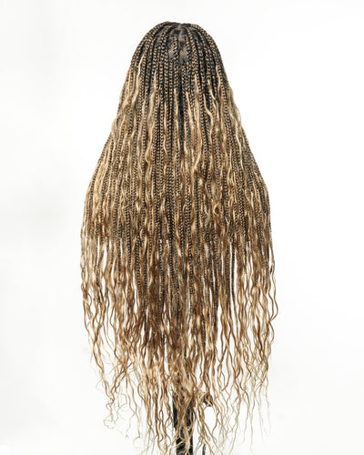 Kiki - Perruque tressée de type "Boho Box Braids" en dentelle suisse HD, pré-décolorée, 36 pouces