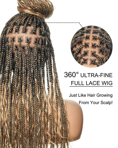 Kiki - Perruque tressée de type "Boho Box Braids" en dentelle suisse HD, pré-décolorée, 36 pouces