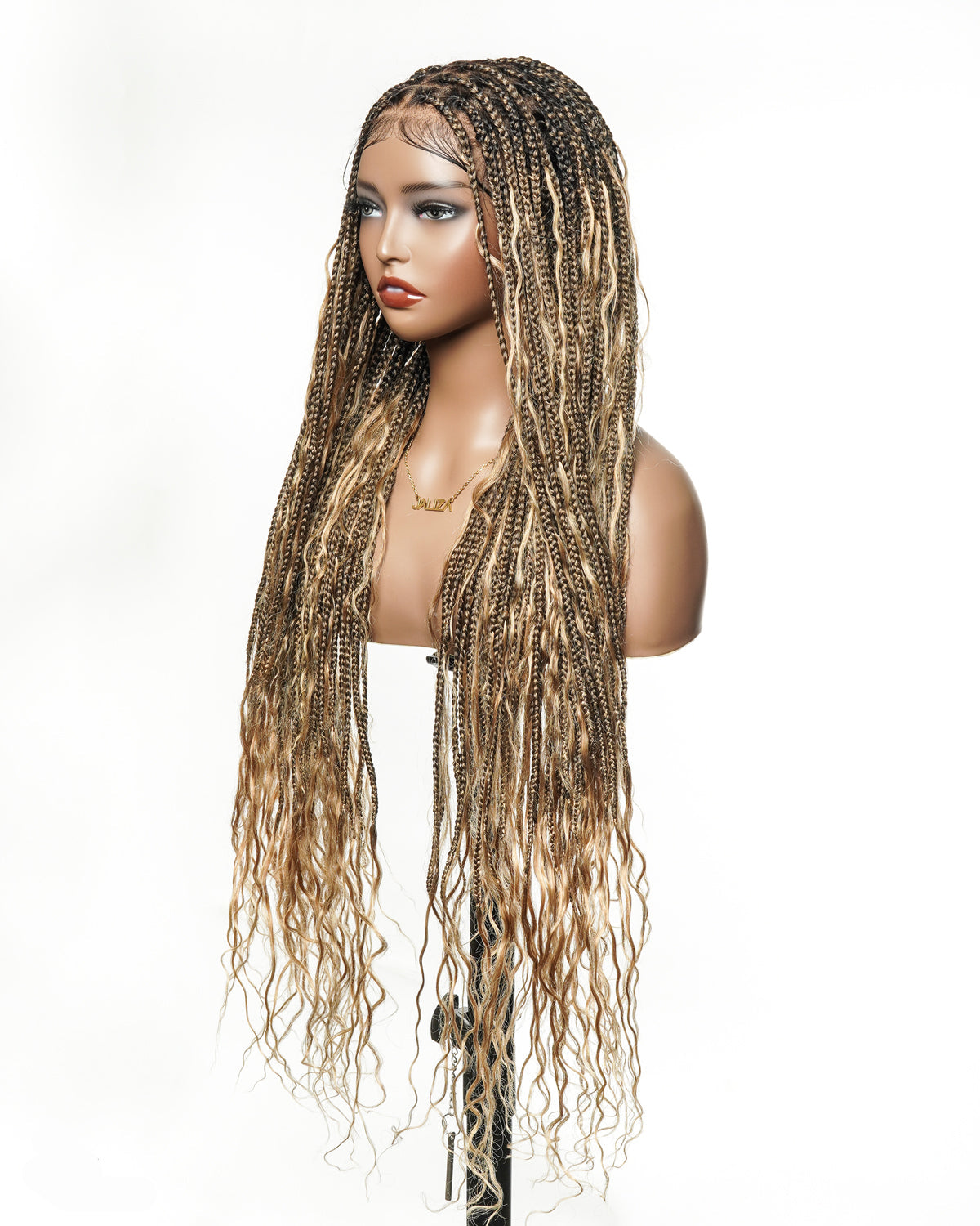 Kiki - Perruque tressée de type "Boho Box Braids" en dentelle suisse HD, pré-décolorée, 36 pouces