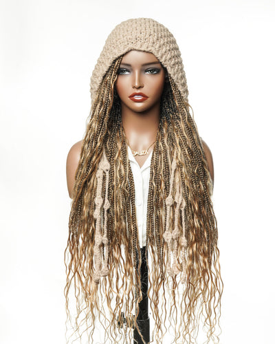 Swiss HD Full Lace Human Hair Boho Curls 36" Knotless Boho Box Braided Wig