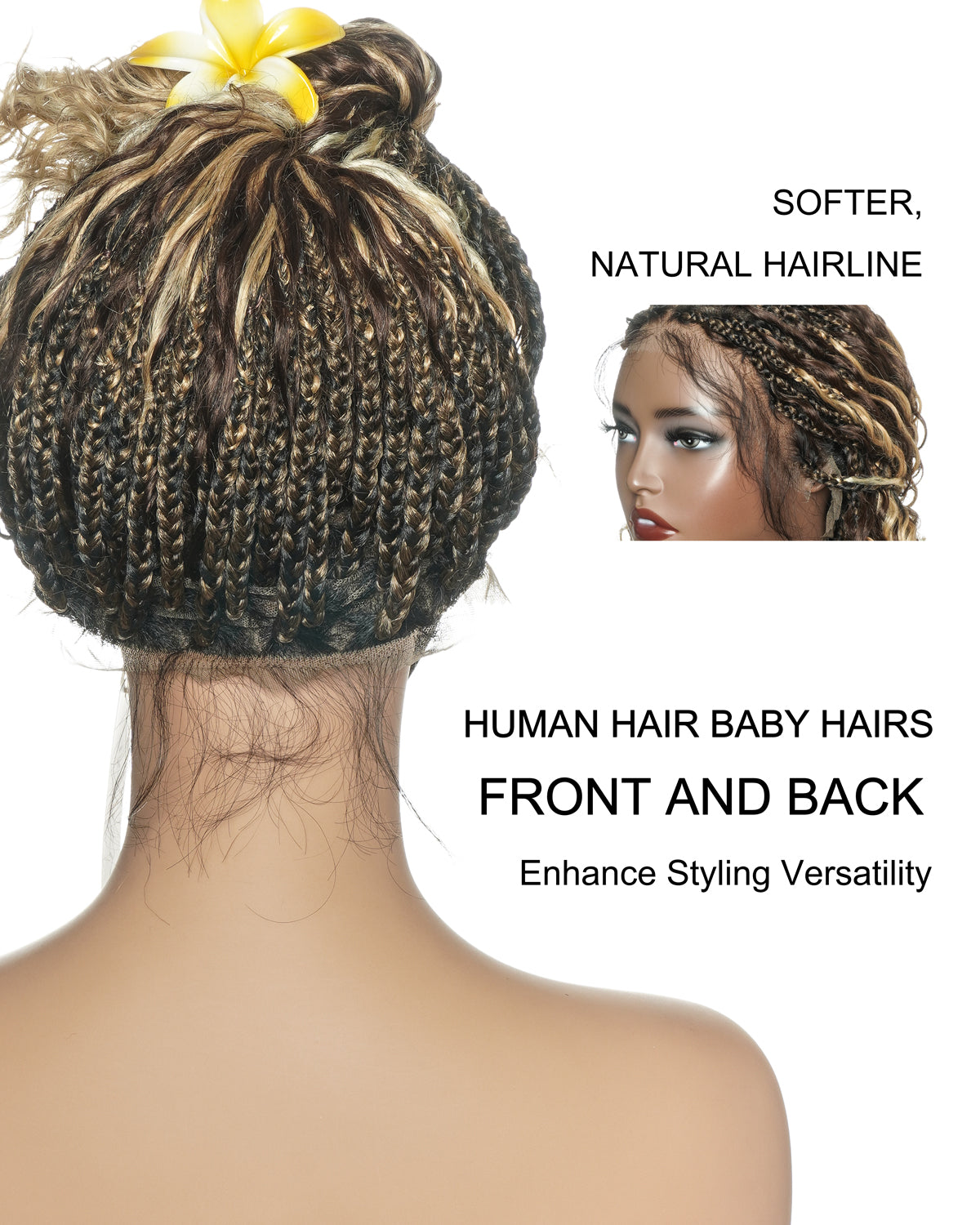 Solana - Cheveux Humains Pré-décolorés Dentelle Suisse HD Mélange Full Lace Couleur 1B 4 30 27 613 Perruque Tressée Boho Style Boho Box en Cheveux Humains