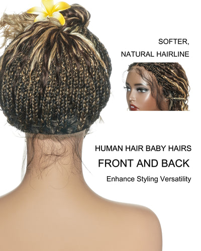 Solana - Cheveux Humains Pré-décolorés Dentelle Suisse HD Mélange Full Lace Couleur 1B 4 30 27 613 Perruque Tressée Boho Style Boho Box en Cheveux Humains