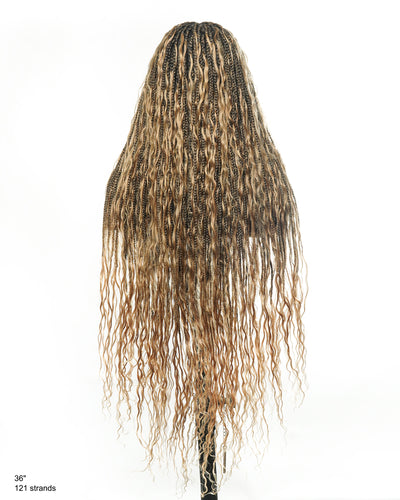 Kiki - Perruque tressée de type "Boho Box Braids" en dentelle suisse HD, pré-décolorée, 36 pouces