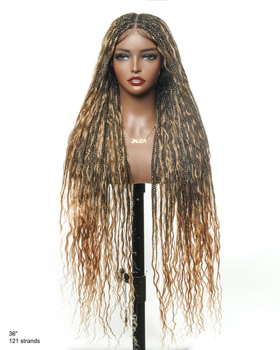 Kiki - Perruque tressée de type "Boho Box Braids" en dentelle suisse HD, pré-décolorée, 36 pouces