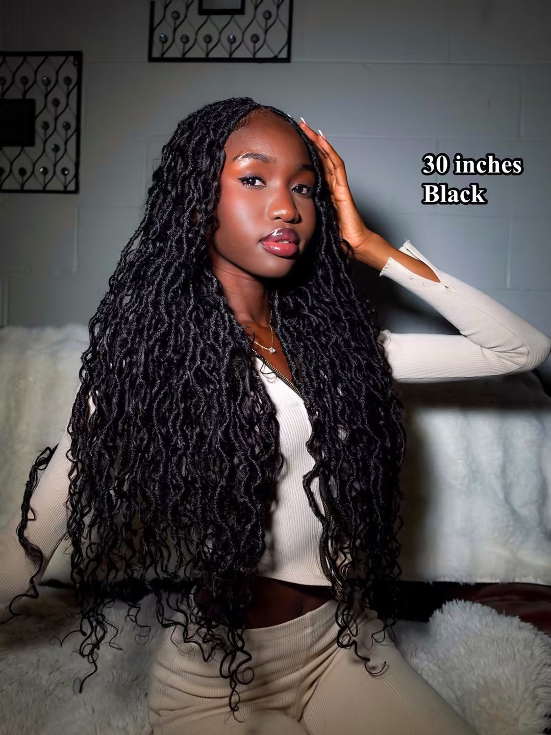 Perruque de Locs Boho sans nœuds en cheveux humains naturels avec boucles Boho et dentelle suisse HD, qualité salon