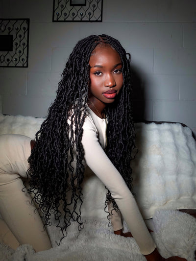 Perruque de Locs Boho sans nœuds en cheveux humains naturels avec boucles Boho et dentelle suisse HD, qualité salon